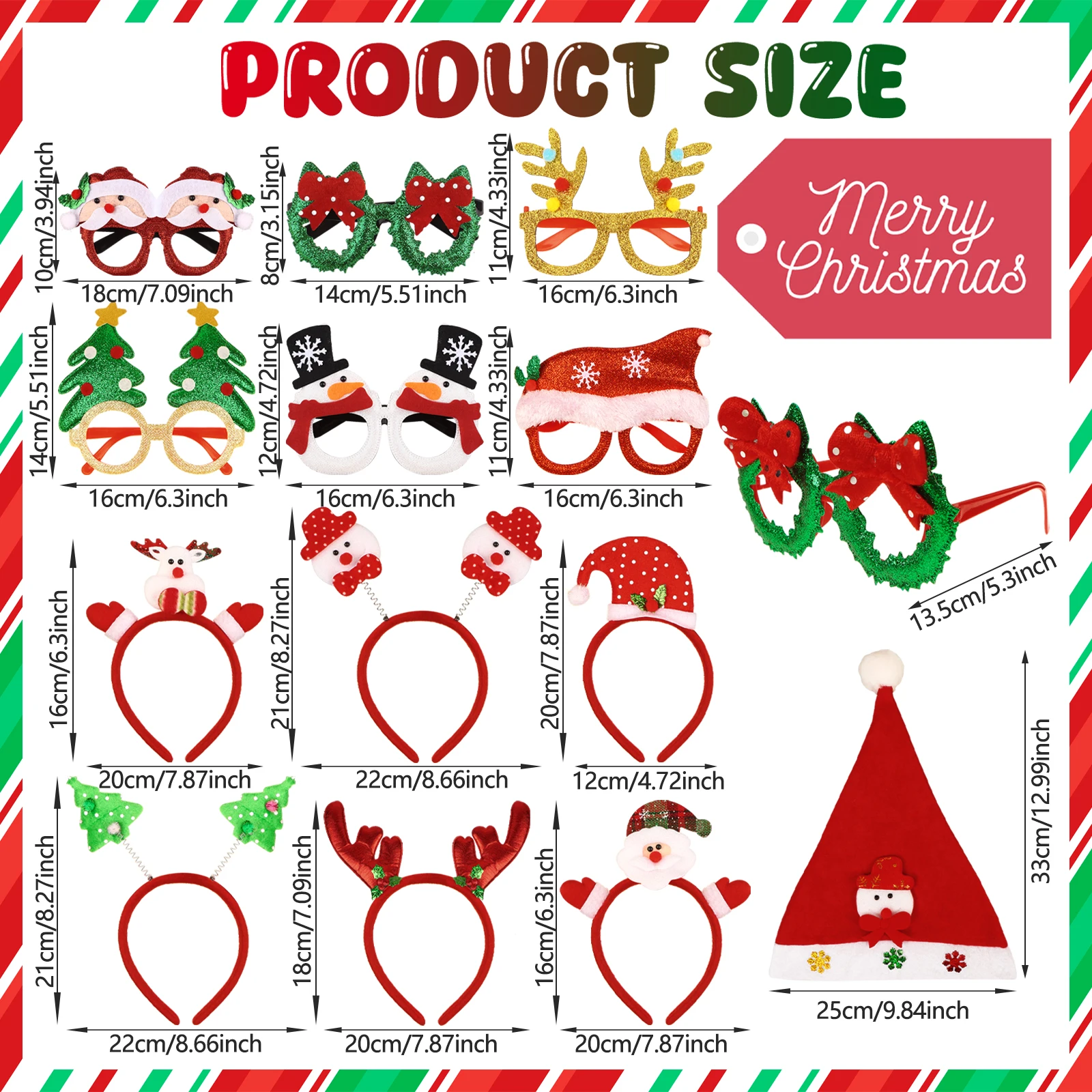18 PCS Christmas Headbands And Glasses Frames Christmas Hat Set Headbands Hat Party Glasses Frames