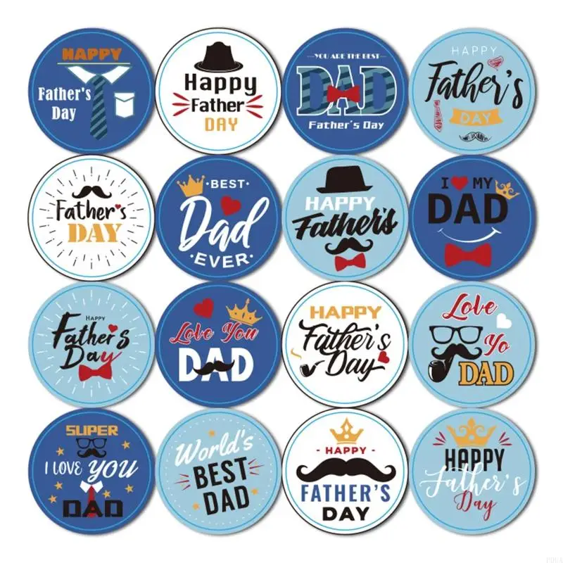 P0UA Happy Father's Day Stickers 64pcs/4 sheets Hat Beard Letters Art Decal for Greeting Card Dessert Cupcake Decoration Gift