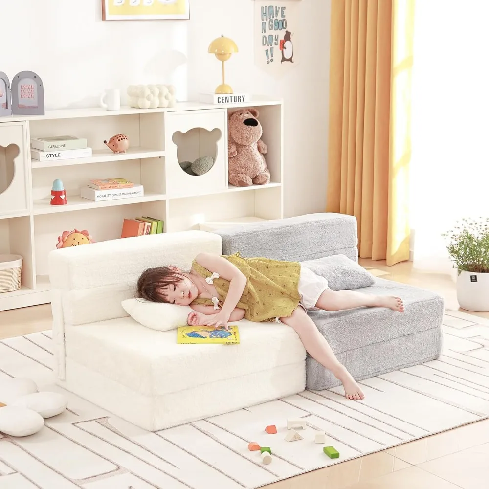 Folding Sofa Bed Floor Mattress for Kids with Pillow, Toddler Washable Folding Floor Nap Mat for Sleeping Daycare 4