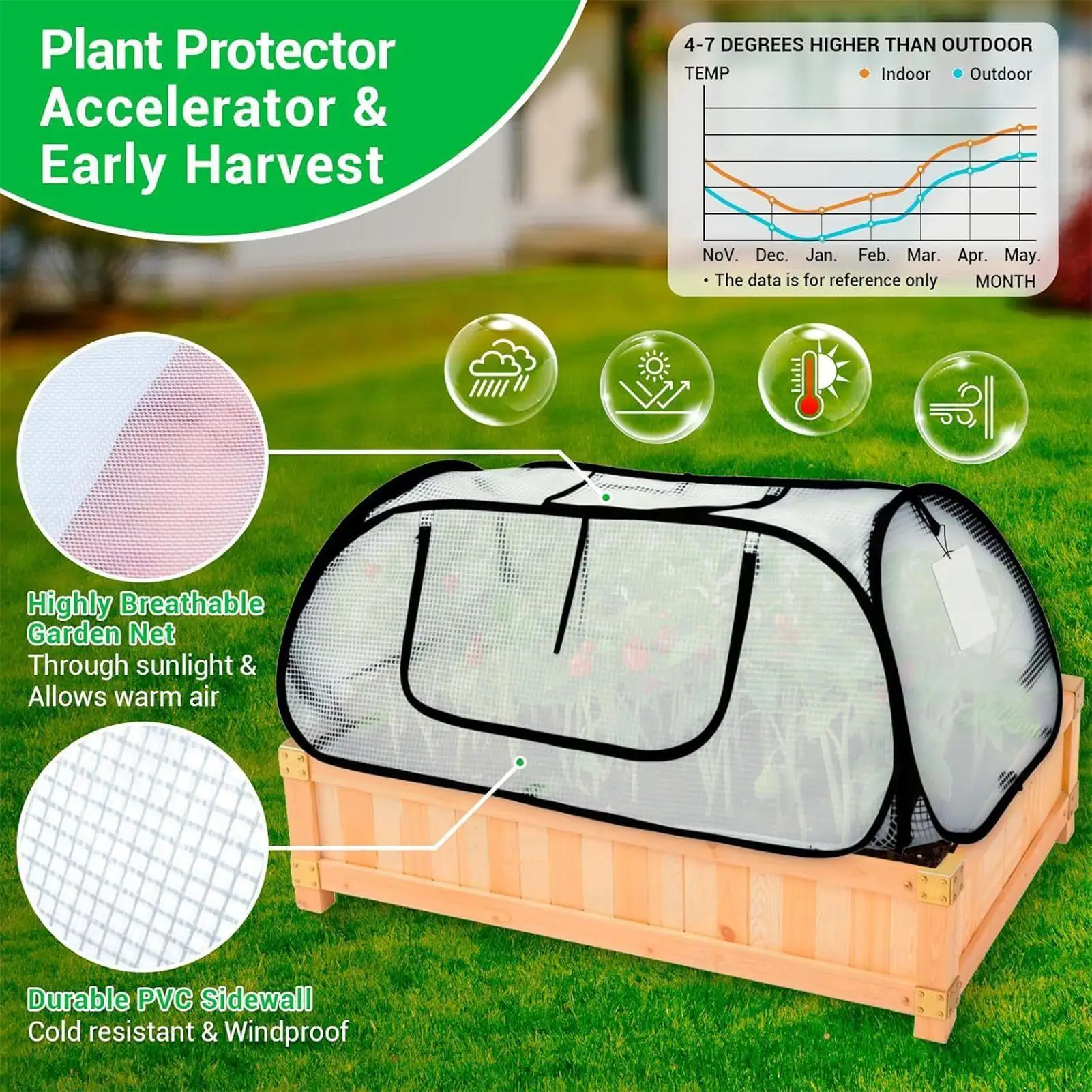 Greenhouse Portable Protector with Door PVC UV Resistant Flower Accelerator Tents for Vegetable Fruits Seedling Flower Gardening