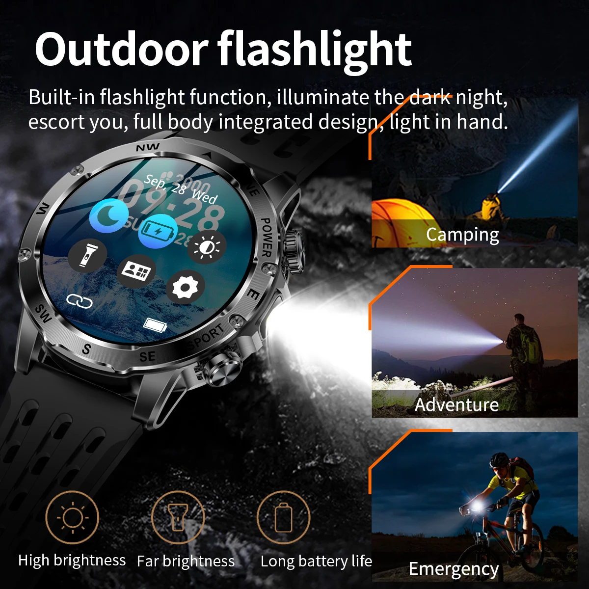 Smartwatch outdoor para hombre con brújula y linterna led_voghion.com