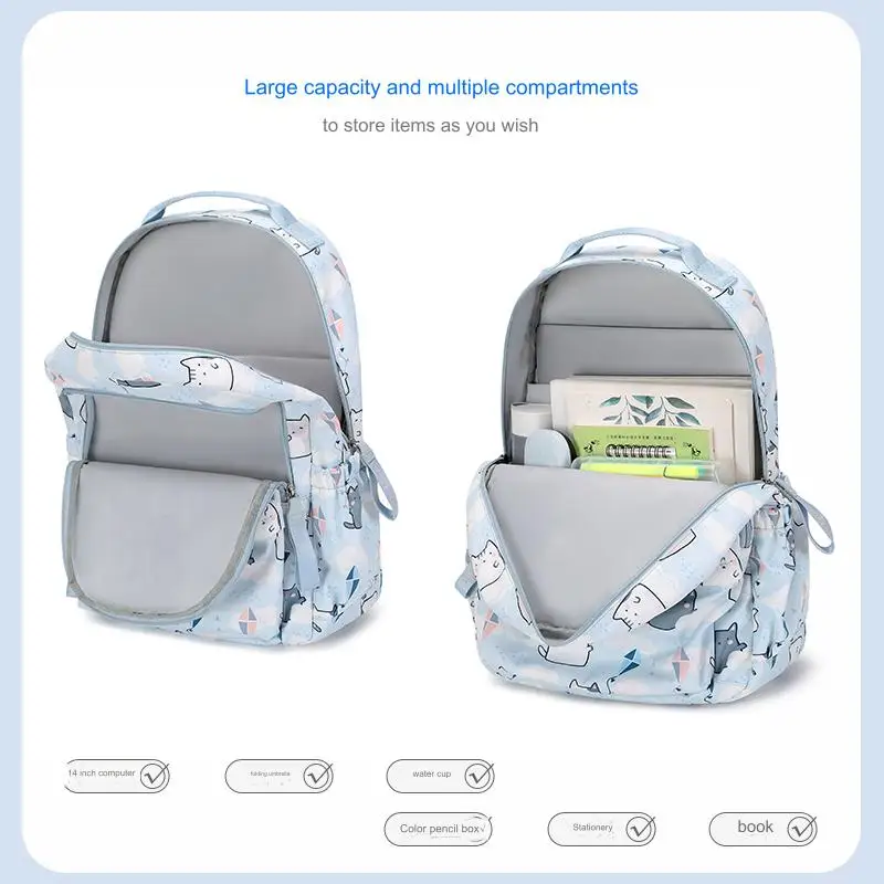 School Bags for Girls Cute Printing Cat School Backpack and Handbag Kawaii Children Backpack Back To School 2024 Mochila Escolar - 4