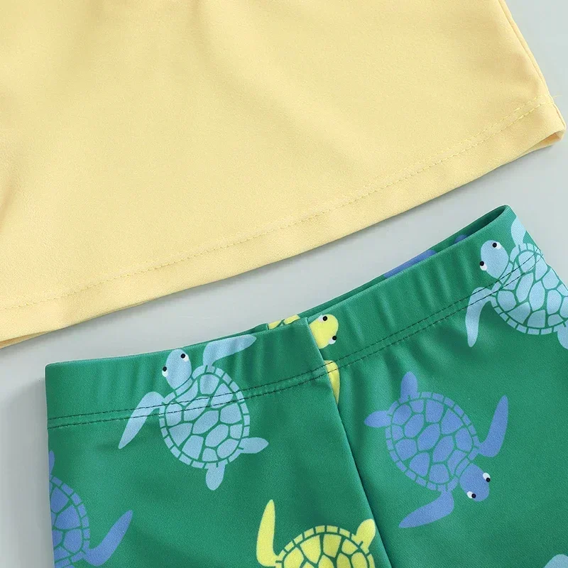 Toddler Boys Rash Guard Set, 3 Piece Swimsuit Suit, Short Sleeve Tops Turtle Print Swim Trunks Swim Cap Bathing Suit