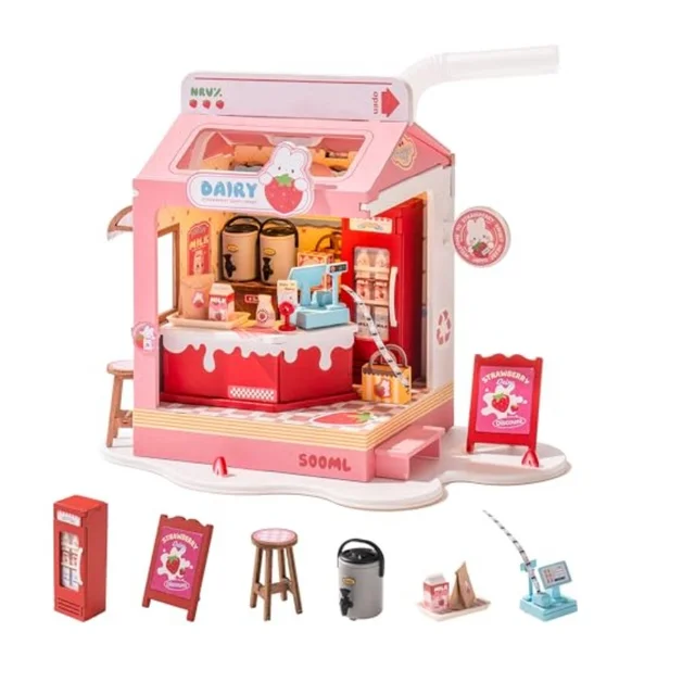Rolife Bakery Box Dollhouse Wooden DIY Miniature House with Furniture Dollhouse with LED Lights for Girls