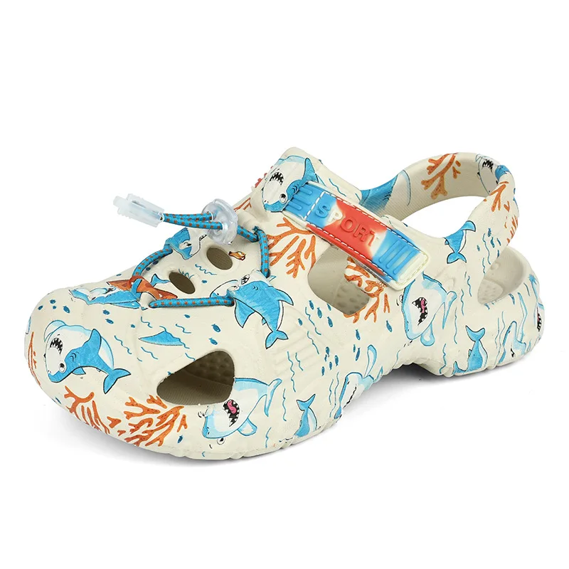 Summer Fashion Boys Sandals Children's Garden Shoes Lightweight Soft Bottom Pattern Dinosaur Shark Size 28-35