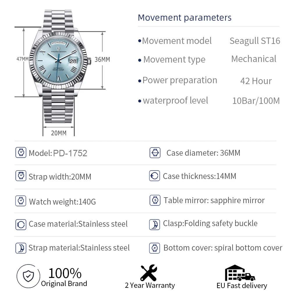 PAGANI DESIGN Men's Watches Mechanical Automatic Watch for Men Sapphire Stainless Steel Reloj Hombre