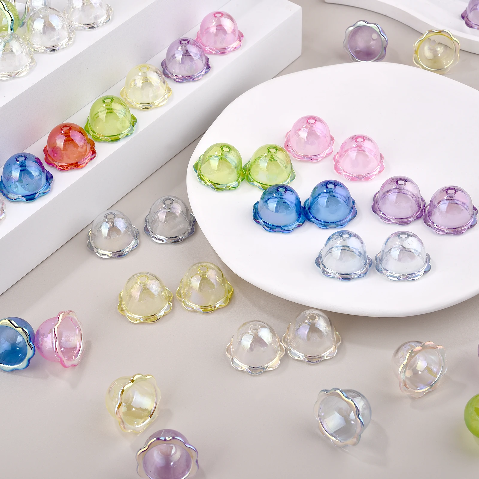 10pcs Flower Shape Acrylic Small Bell Beads Pendant Loose Spacer Bead For DIY Jewelry Making Hairpin Bracelet Earrings