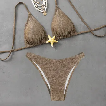 Costume da bagno diviso da spiaggia sexy con accessori per stelle marine con lacci nuovi estivi 1