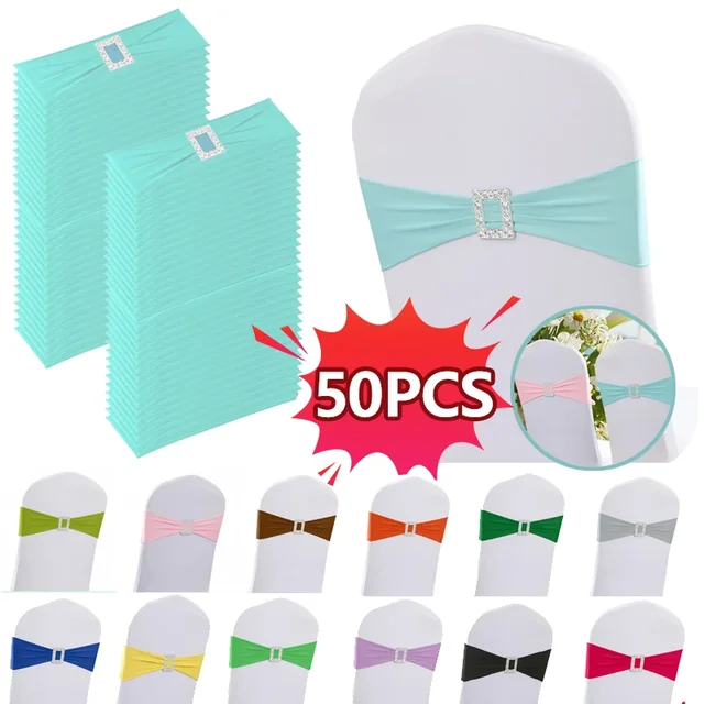 Party Spandex Chair Sashes Bands with Buckles Chair Sashes Bows for Wedding Banquet Birthday Decoration Ceremony Hotel Reception