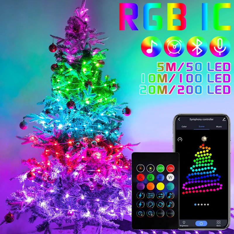 Tanie 2023 RGB IC wróżka świąteczna światło kontrola aplikacji Bluetooth girlanda sklep