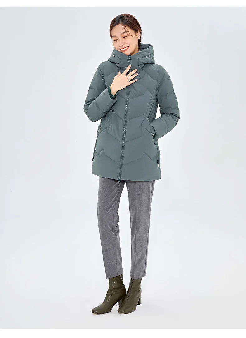 Chericom Down Jacket Women Winter Hooded Mid Long Duck Down Thick Warm Padded Coat Loose Versatile Commute Puffer Jackets 289193