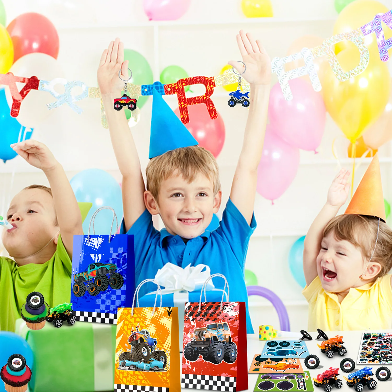 Monster Truck Favors, 110pcs All-In-One Mini Monster Trucks Party Favors Pack Truck Birthday Party Favors for Boys Kids