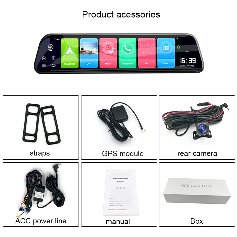 12 Inch Car WIFI Dash Camera 4+32GB GPS Navigation Rearview Mirror G-sensor Auto Recorder Android 8.1 ADAS Remote monitor