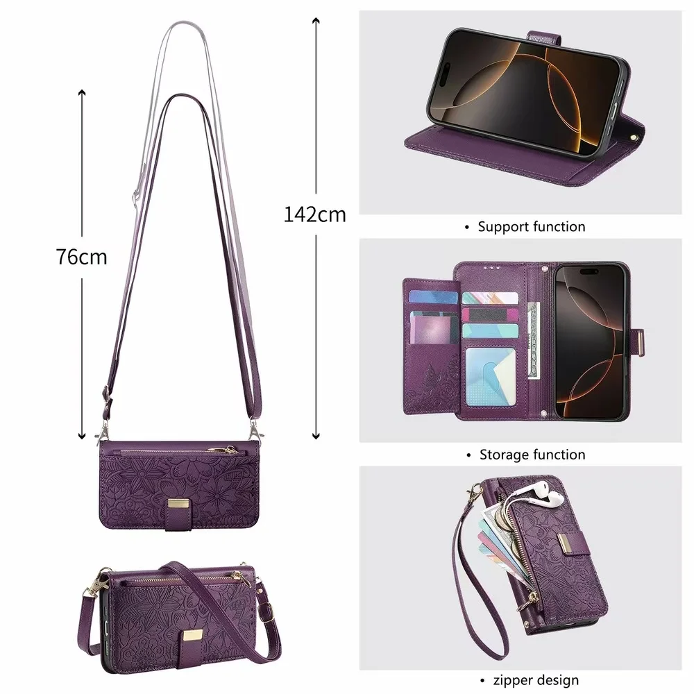 Luxurious PU Leather Magnetic Wallet Phone Case with Versatile Straps and Card Holder