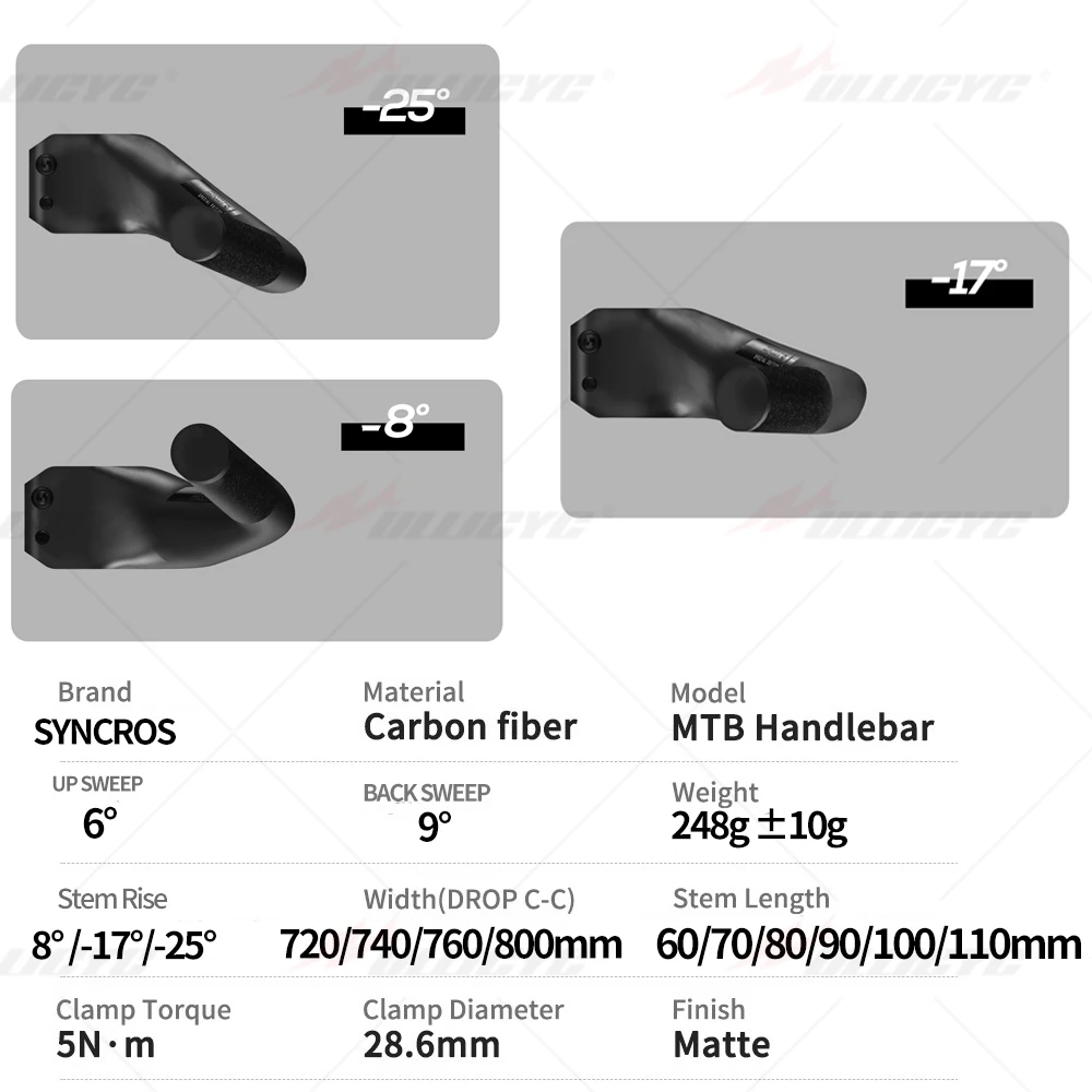 Bicycle Handlebar SYNCROS Carbon Fiber Mountain Integrated MTB Handlebar FRASER IC SL-8-17-25 Three Specifications Titanium Screws