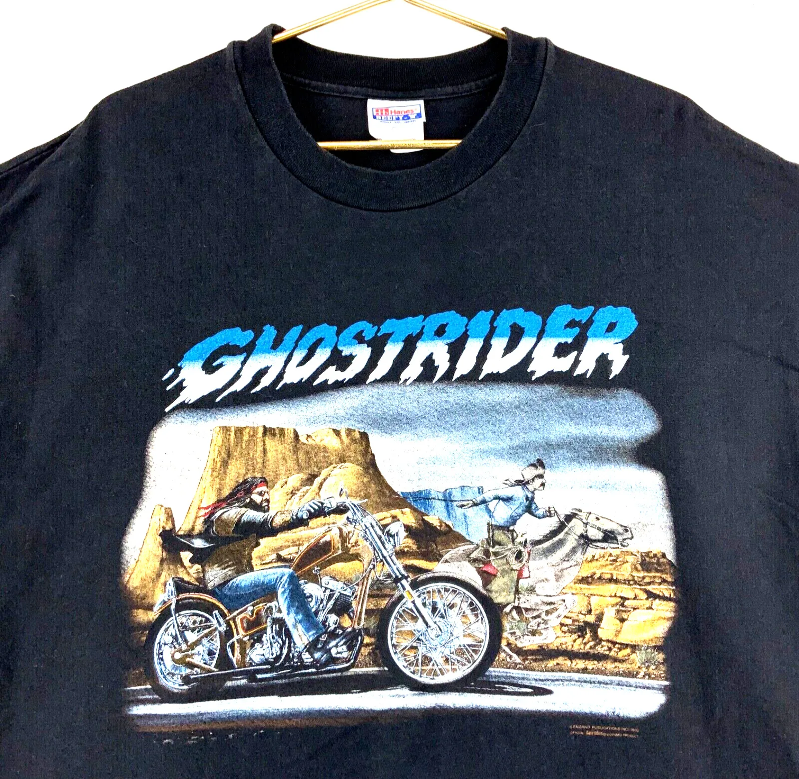T-Shirt Vintage Easy Riders Ghost Rider 2Xl 1990 Black Movie Double Sided Anni '90