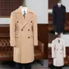 Men Formal Overcoat Wool Jacket Double Breasted Blazer Peaked Lapel Tuxedos Coat One Piece