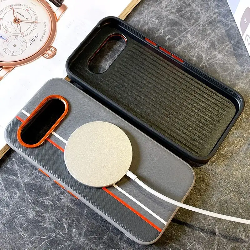 Premium Matte Leather Color Collision Case with Magnetic All-Inclusive Design