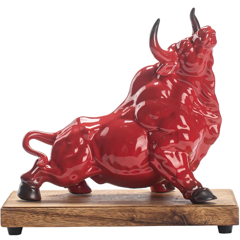 Big Ceramic Bull Symbol of the New Year Decorations, Creative Lucky Feng Shui Cattle Figurines, Home Office Desktop Decor, New