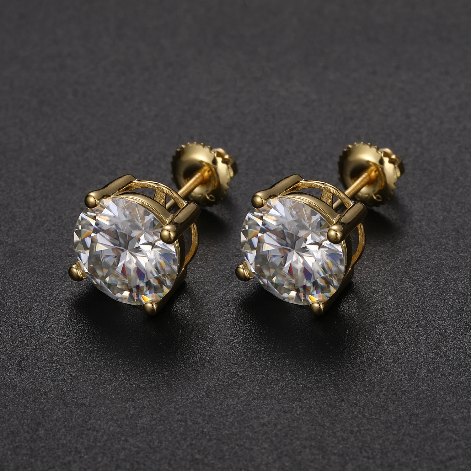 10mm 4CT Real Moissanite Diamond Gemstone Earrings For Women Screw Back 100% 925 Sterling Silver Sparkling Wedding Jewelry Gift
