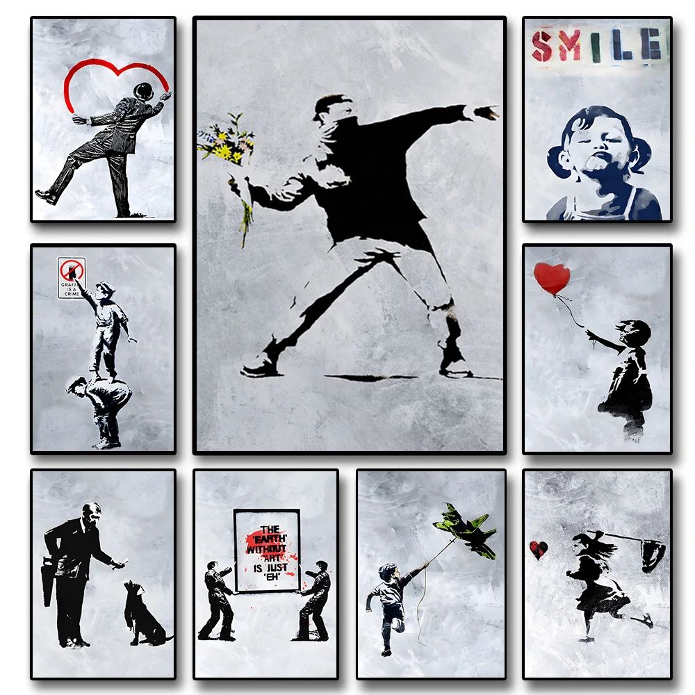 Urban Graffiti Abstract Art Canvas - Girl With Balloon Wall Decor