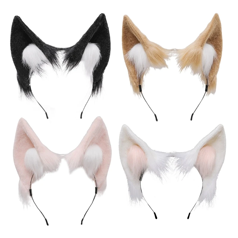 Faux-Fur Plush Headbands Lovely Animal Ears Hair Hoop for Night Party N7YF