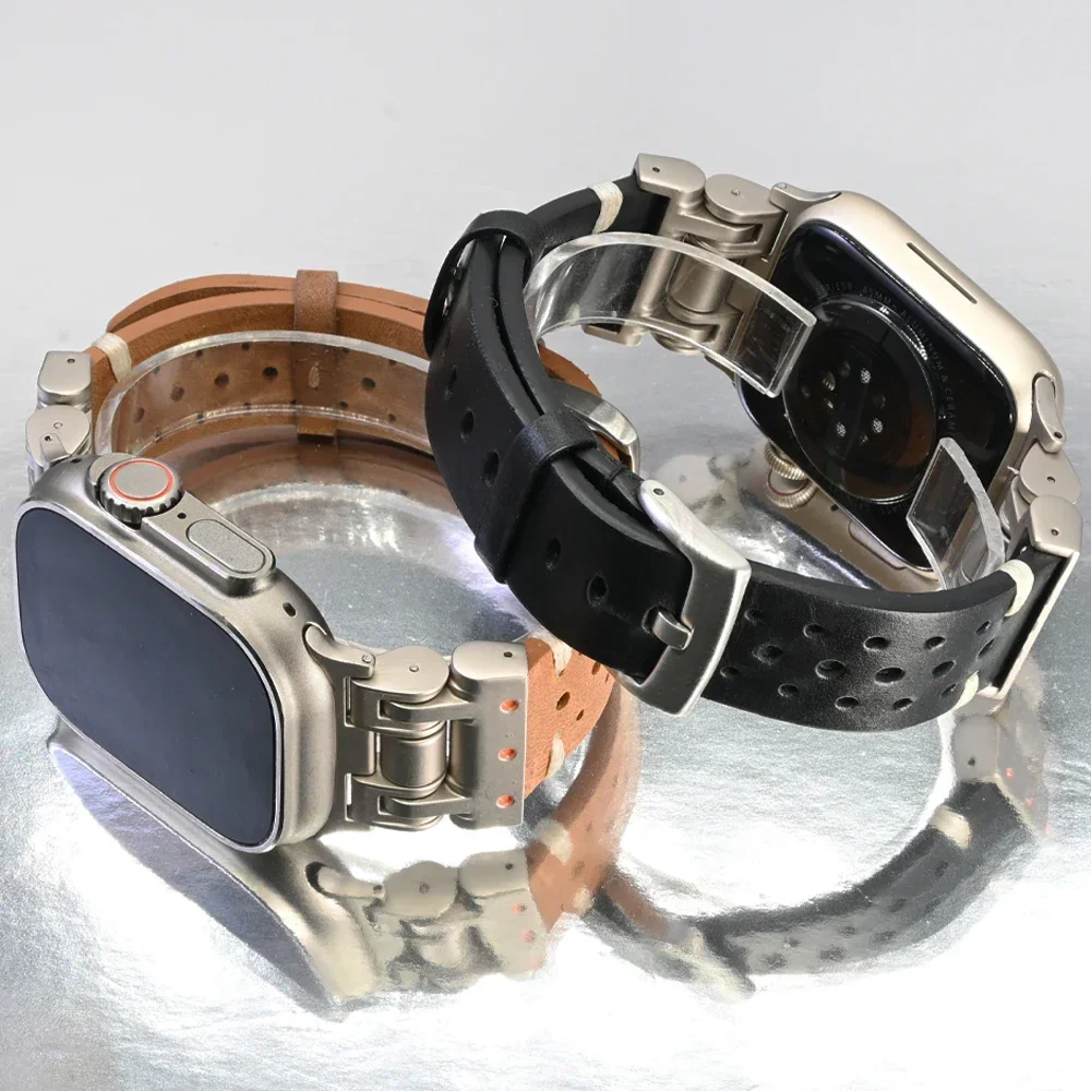애플 워치용 가죽 스트랩, 49mm, 시리즈 9, 8, 7, 45mm, 한국 남성 밴드, 아이워치 6, 5, 4, Se 3, 44mm, 42mm 팔찌