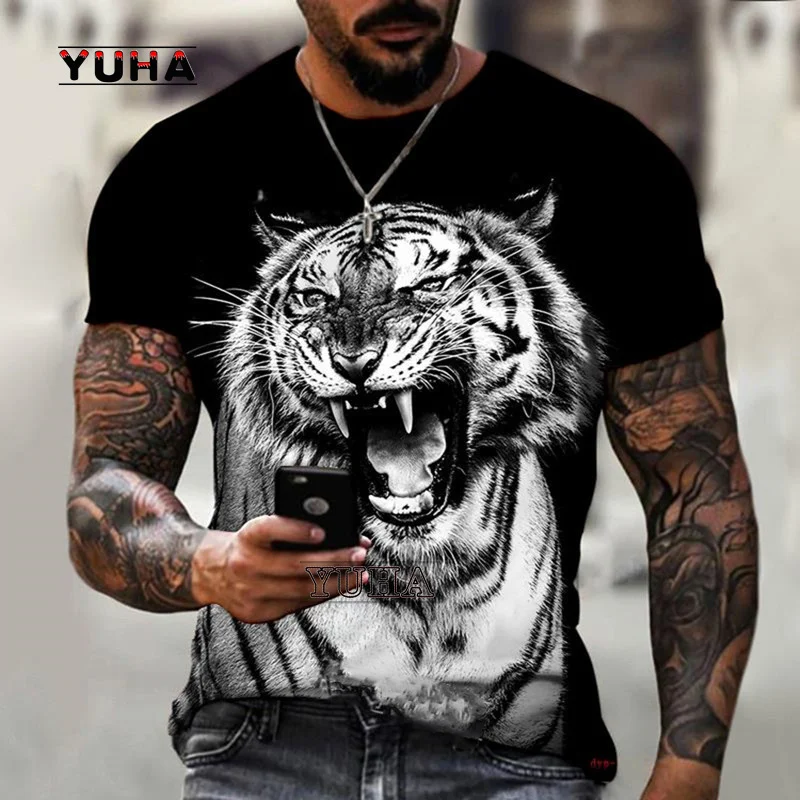 Camisetas en torno al cuello divertidas con estampado de tigre 3D