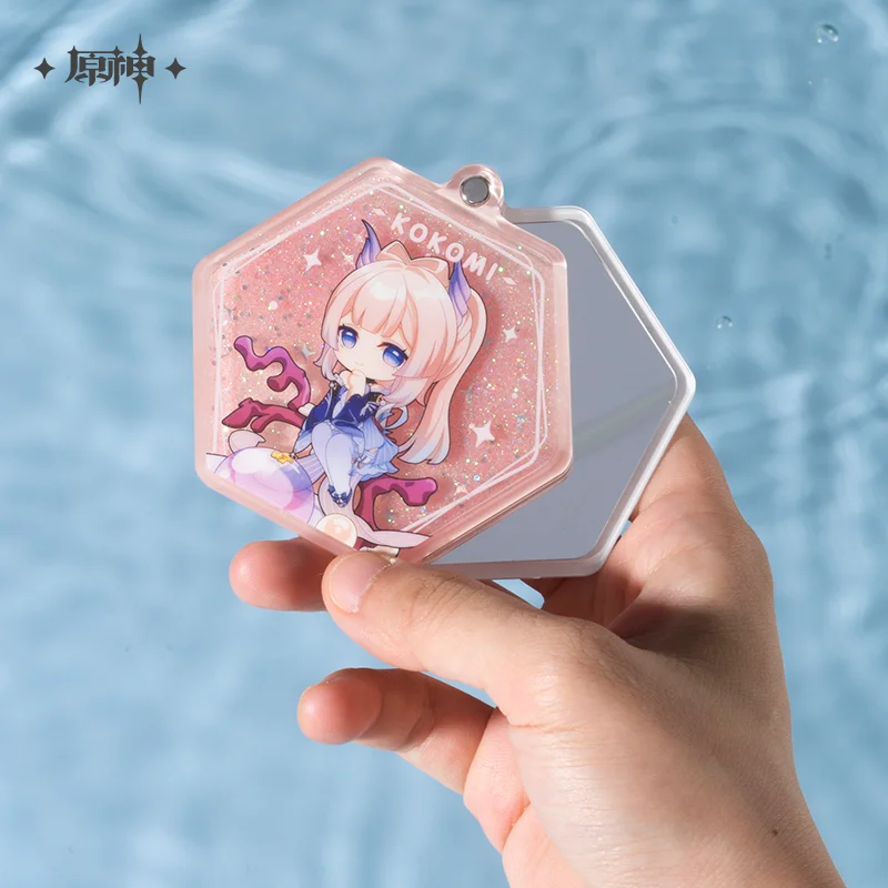 

Hot Official Genshin Impact Kokomi Hexagon Vanity Mirror Cosmetic Pocket Quicksand Make Up Mirror for Travel Home Office Mirrors