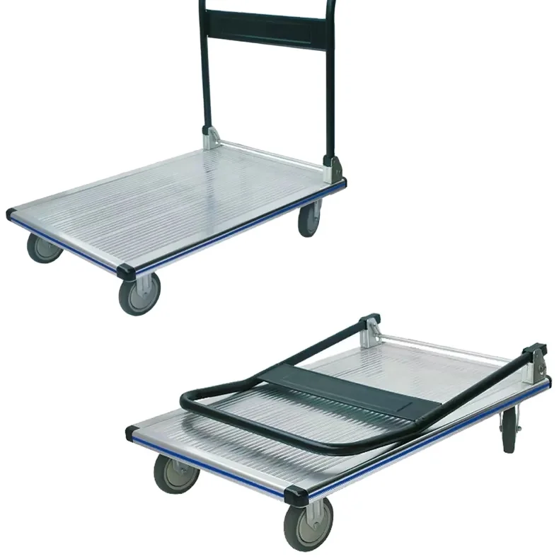 

New 4 Wheel Heavy Duty Push Carts Foldable Platform Trolley 250kg Platform Hand Truck Handle Aluminium Dolly