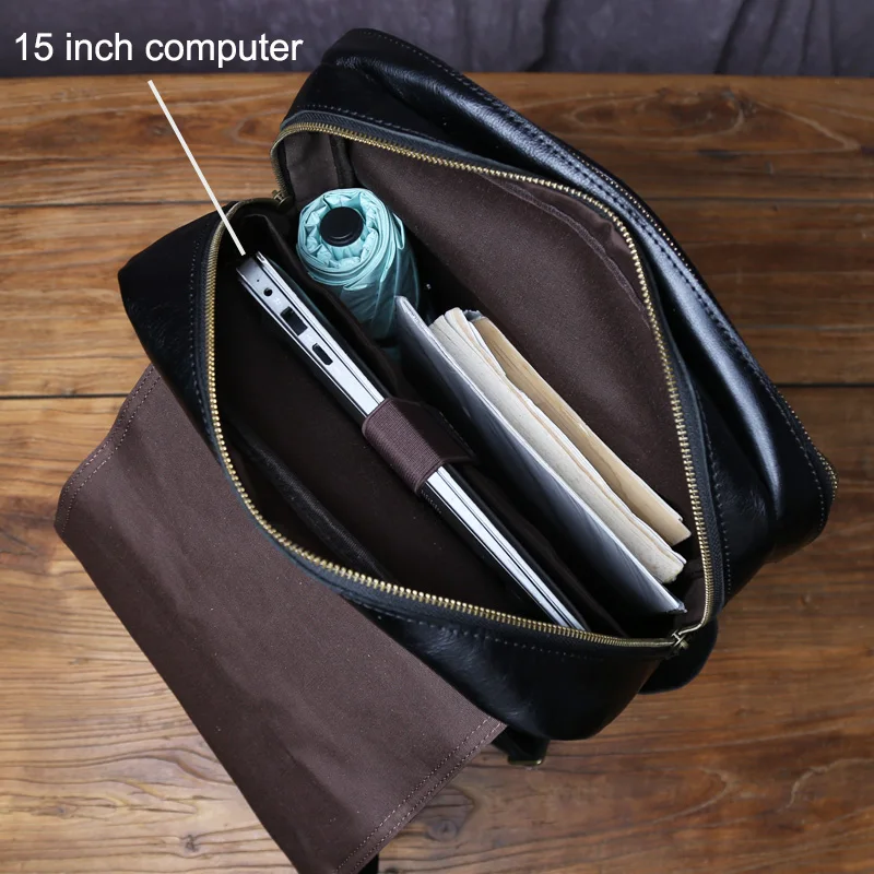 Tree Cream Cowhide Men's Backpack With Large Capacity Fashionable And Casual Top Layer Cowhide Zipper Computer Bag
