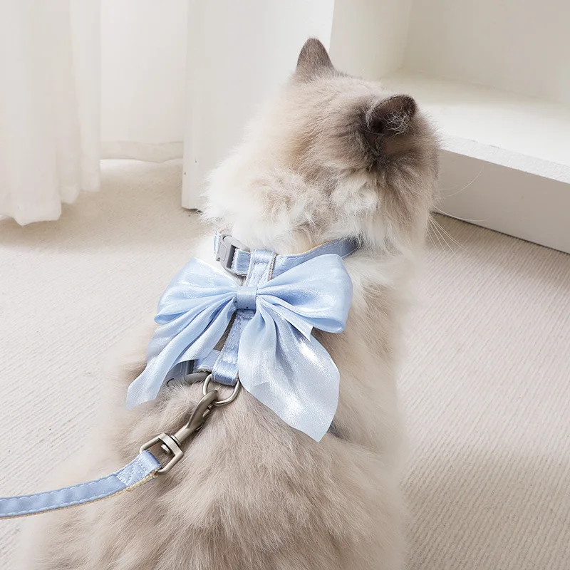 Cat Harness And Leash Set With Bow, Adjustable Escape Proof Vest_voghion.com