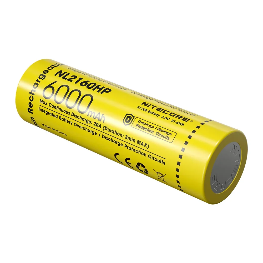 

Wholesale NITECORE NL2160HP 21700 6000mAh 20A 3.6V IPX6 Protected Li-ion ButtonTop High-performance Rechargeable Battery 1 Piece