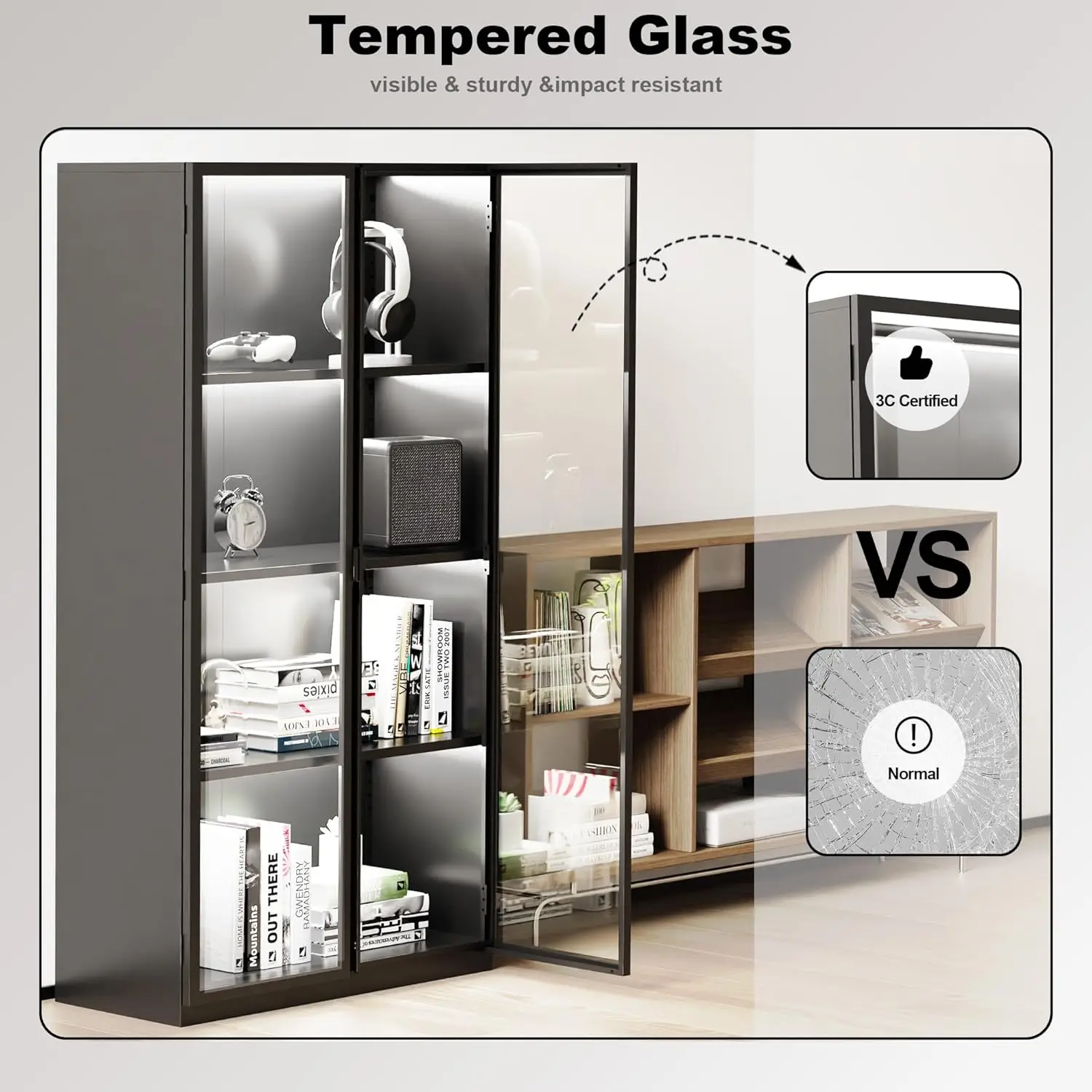 63" Tall LED Glass Display Cabinet 6