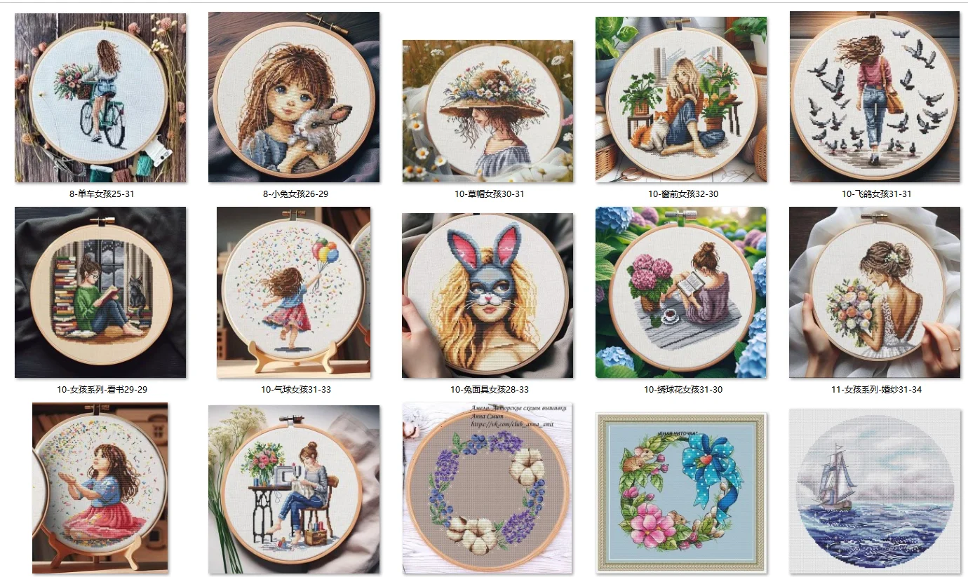 Kreuzstich-Set mit vorgezeichneter Stickvorlage 28ct 11ct 14ct 32ct Metallic Aida 10 Strohhut-Mädchen 30-31