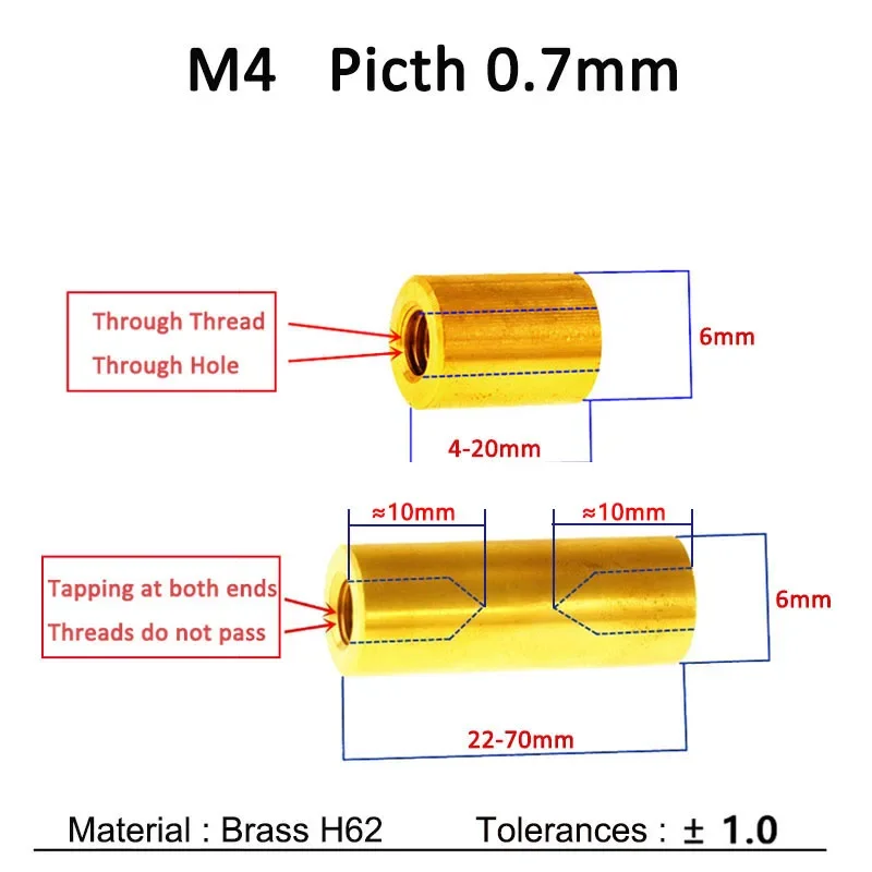M4 M5 M6 Round Brass Standoff Spacer Stud Spacing Screw Thumb Nut Female Thread Double Pass Hollow Pillars Length 4-100mm 1/5pcs