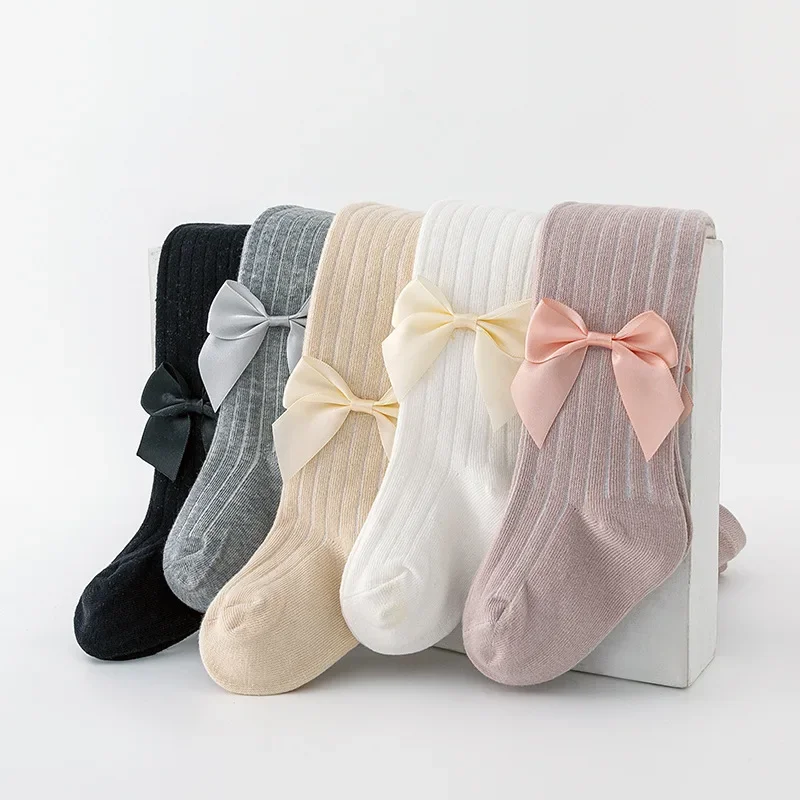 Autumn Cute Bowknot Baby Girl Tights Winter Solid Soft Cotton Stripe Kids Girl Pantyhose Infant Toddler Princess Tight 0-8Y kids pantyhose solid color pantyhose toddler tights