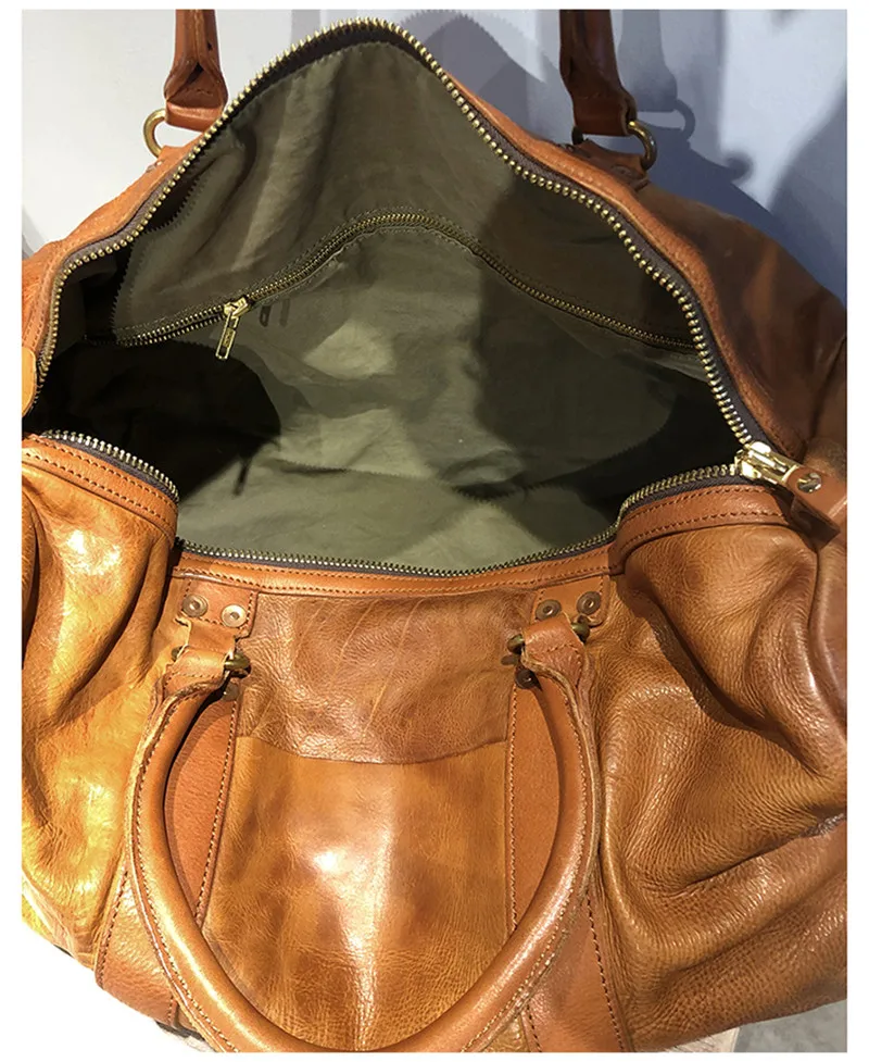 Vintage luxury natural genuine leather men's large-capacity travel bag weekend outdoor soft real cowhide big luggage bag Youth