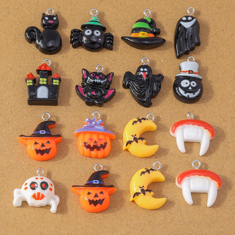 10 Stück süße Harz Halloween Charm Fledermaus Geist Kürbis Anhänger für Ohrringe Halskette DIY Armband Schmuckherstellung Zubehör