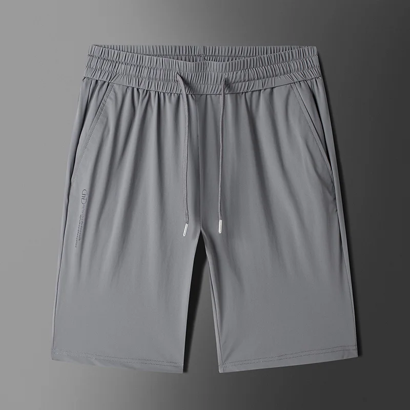 Fashion Summer Thin Knee Pants All-match Solid Color Men's Clothing Straight Sports Mid Waist Elastic Drawstring Casual Shorts