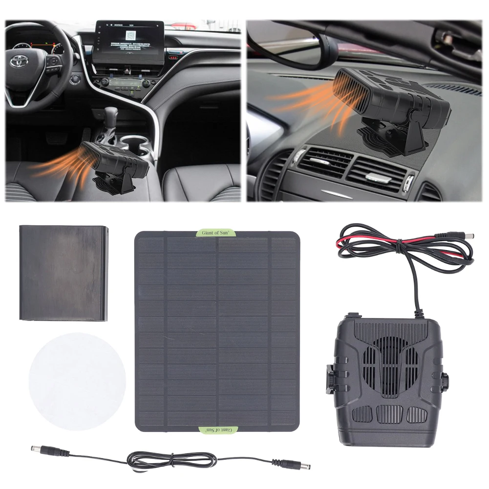 20W Solar Powered Winter Electric Heater 12V 2A Monocrystalline Solar Panel Winter Windshield Deicer Heating Fan for Outdoor Car