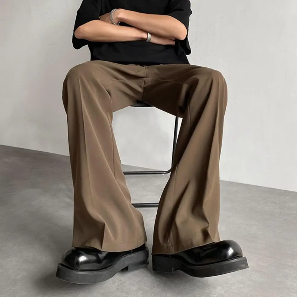 Men Solid Color Suit Pants Versatile Men's Suit Pants Wide Leg Mid Waist Pockets for Office Wear Business Style Trousers Men