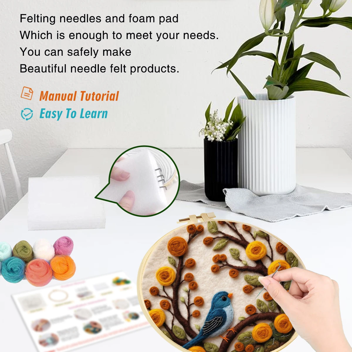 CHENISTORY DIY Wool Felting Kit with Tools Bird Animal Pattern Handcraft Needle Felting Set for Beginners Creative Gift needle felting kit,wool felting kit,needle felting painting kit