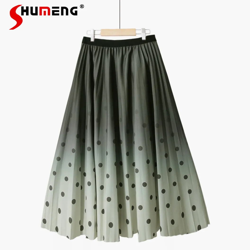 

Summer Korean Style High Waist Slimming All-Matching A- line Skirt Blooming Gradient Polka Dot Printed Chiffon Midi Skirt