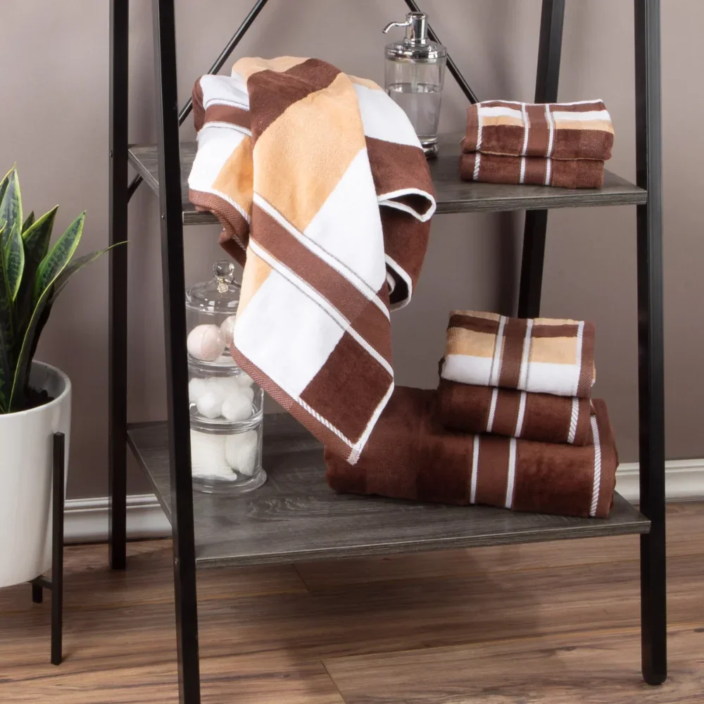 

6pc 100% Cotton Bath Towel Set- Luxurious Spa Quality with Velour Finish by Lavish Home