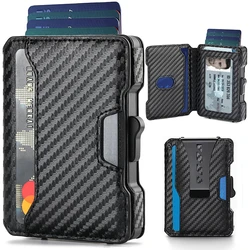 Sleek Aluminum and Leather RFID Blocking Card Holder Wallet for Men - Gift - Ready Box Included (Carbon fiber)