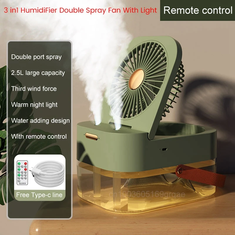 3 In1 Humidifier Double Spray Fan Portable Fan Air Cooler Humidifier USB Fan Desktop Lamp Fan For Summer Hydration Fan