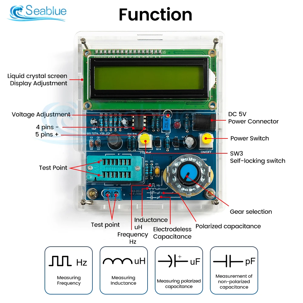 DC 5V LCD Digital Transistor Tester Capacitor Capacity Meter Inductive Capacitance Electronic Measurement Instrument Capacimeter 2