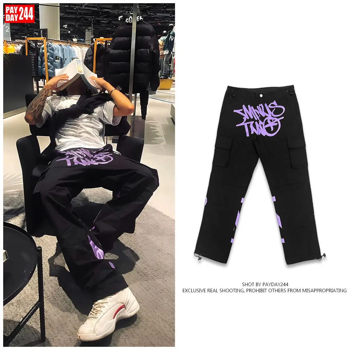 Y2K Retro Street Trend Calça Cargo 2023 Nova Moda Menos Duas Calças Pretas  Harajuku Hip Hop Macacão Solto - Escorrega o Preço