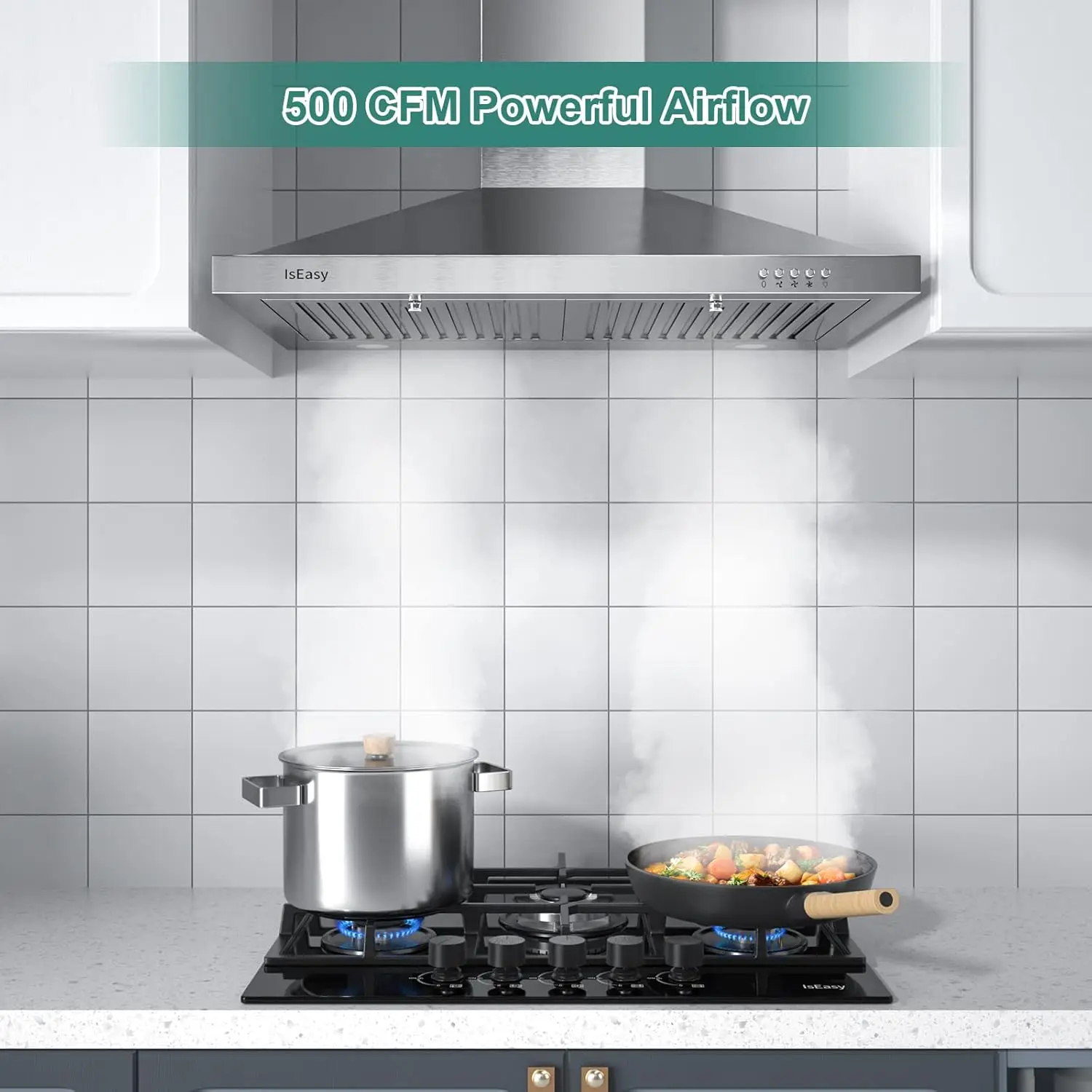 Hood 30 inch, Wall Mount Vent Hood 500 CFM with Ducted Convertible Ductless Kitchen Hood in Stainless Steel, 3 Spee 6